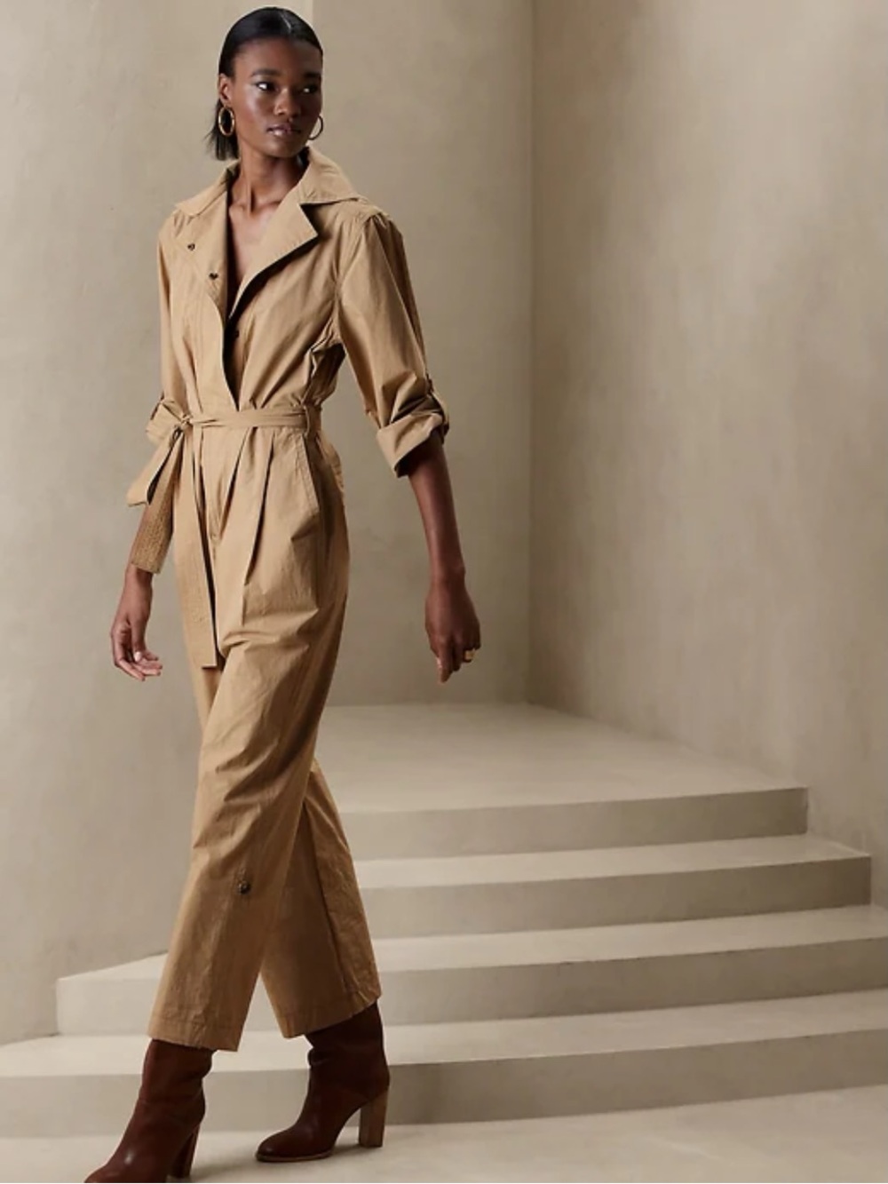 NWT Banana Republic Finley Poplin Jumpsuit in New Khaki Beige Size M - Picture 2 of 16